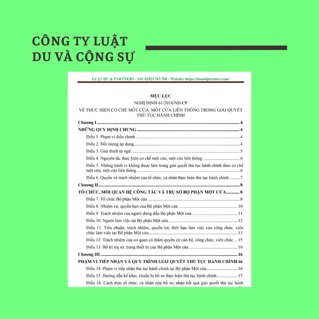 Nghị định số 61/2018/NĐ-CP ngày 23 tháng 04 năm 2018 về thực hiện cơ chế một cửa, một cửa liên thông trong giải quyết thủ tục hành chính