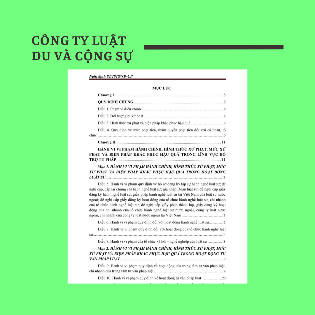 Nghị định số 82/2020/NĐ-CP quy định xử phạt vi phạm hành chính trong lĩnh vực bổ trợ tư pháp; hành chính tư pháp; hôn nhân và gia đình; thi hành án dân sự; phá sản doanh nghiệp; hợp tác xã